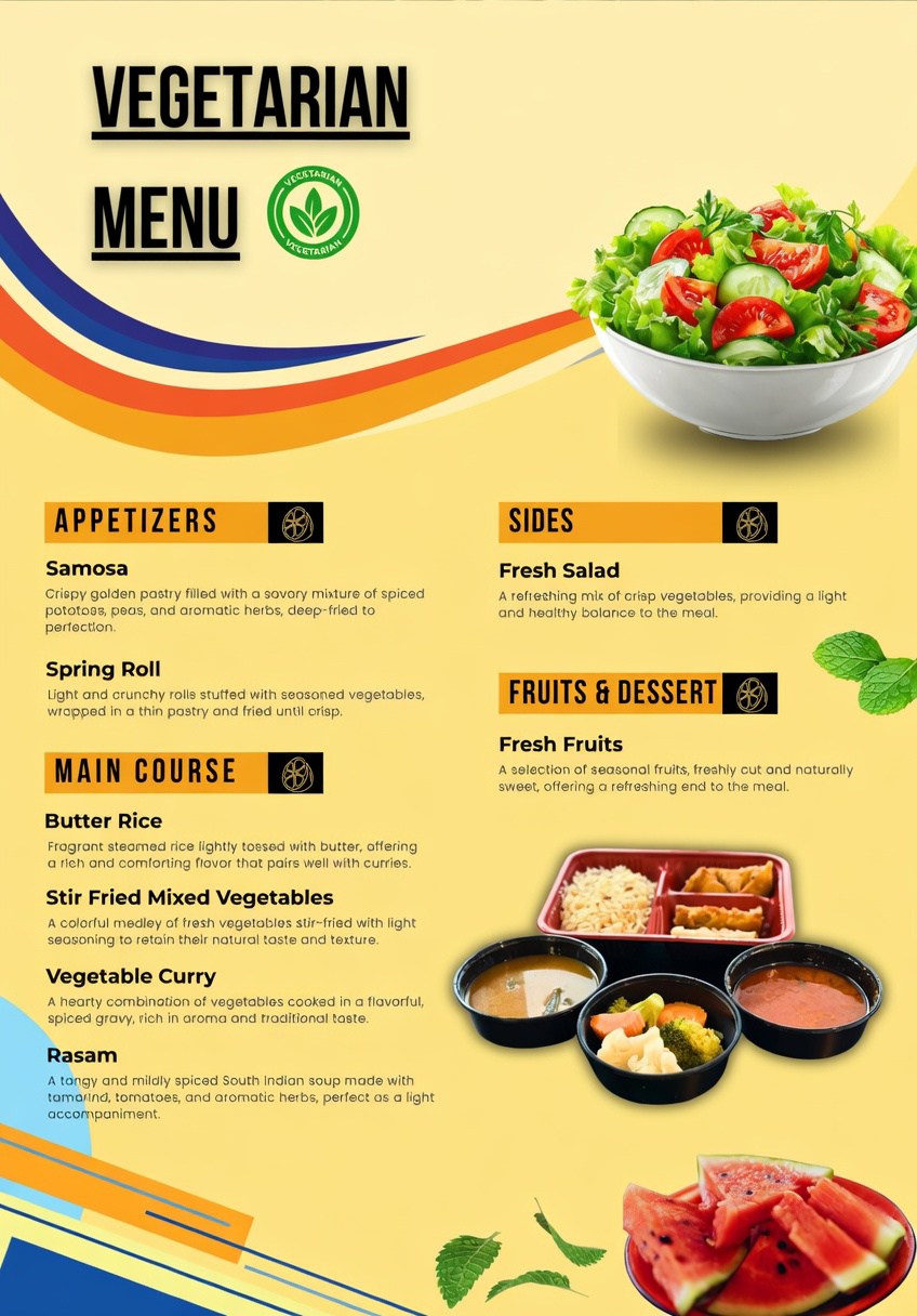 Sunset Cruise Vegetarian Menu